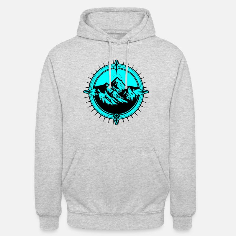 Symbole de voyage Compass Mountains - Sweat-shirt à capuche unisexe - gris clair chiné
