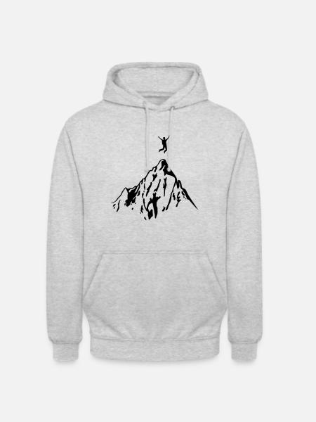 Bergsteiger erreicht Gipfel - Unisex Hoodie - Hellgrau meliert