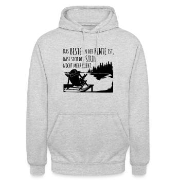 Rente ist, wenn der Stuhl sich nicht mehr dreht - Unisex Hoodie - Hellgrau meliert - Vorne - Alina (178cm) & Michal (187cm)