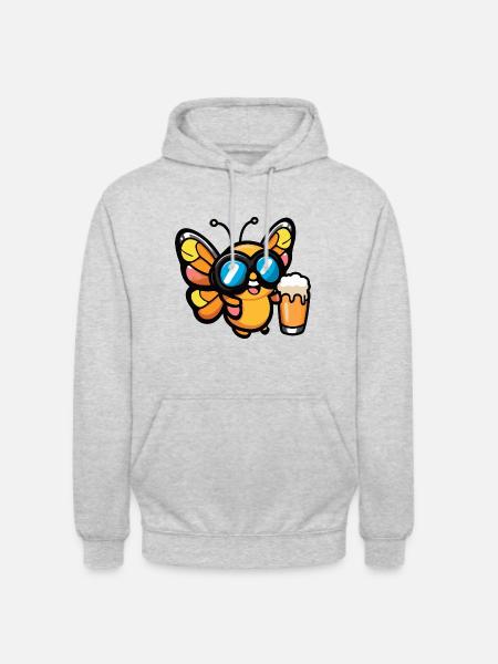 Butterfly Après-Ski Bière Bande Dessinée - Sweat-shirt à capuche unisexe - gris clair chiné