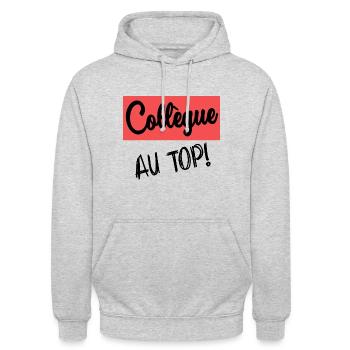 KOLLEGE. ANFANGEN. RUHESTAND - Unisex Hoodie - Hellgrau meliert - Vorne - Alina (178cm) & Michal (187cm)