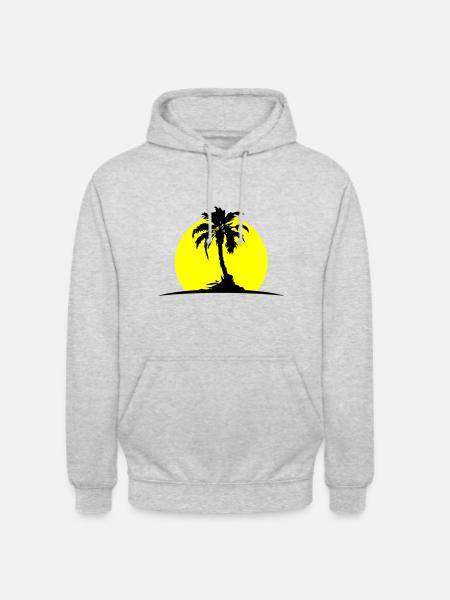 Palme Insel Sonne - Unisex Hoodie - Hellgrau meliert