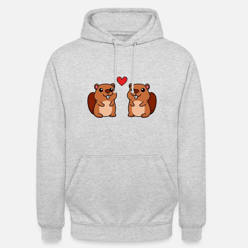 Beaver Comic Couple Amour - Sweat-shirt à capuche unisexe - gris clair chiné
