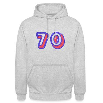 70. 70 JAHRE. 70. JAHRESTAG. 70-JÄHRIGES JUBILÄUM. - Unisex Hoodie - Hellgrau meliert - Vorne - Alina (178cm) & Michal (187cm)