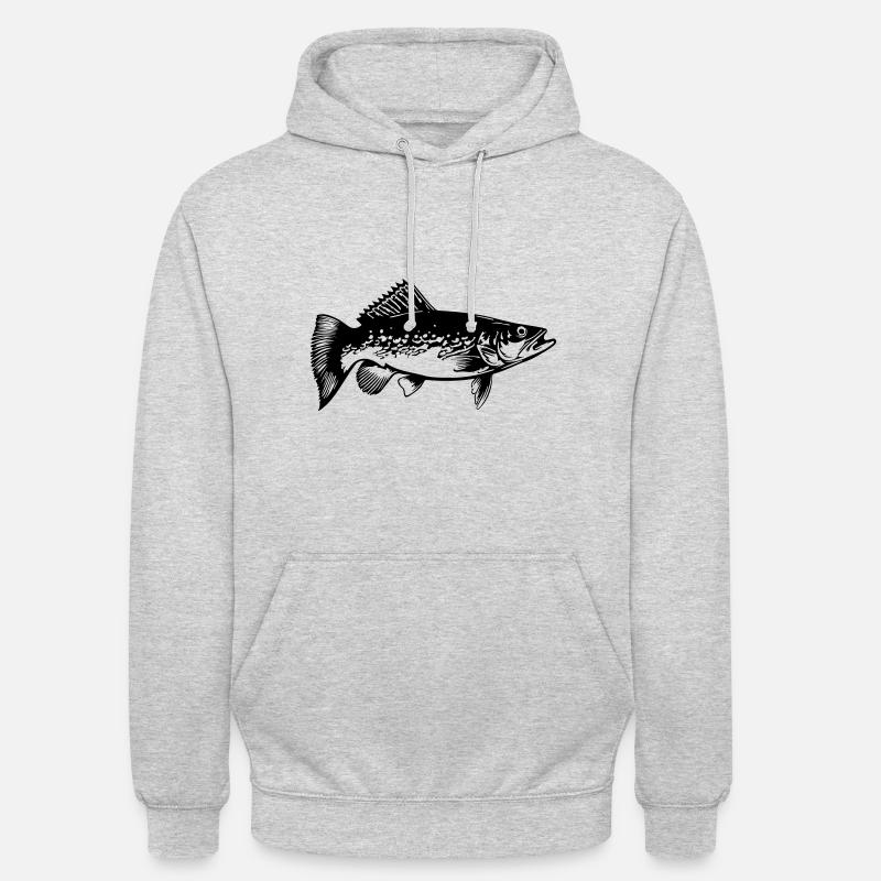 Silhouette de poisson brochet - Sweat-shirt à capuche unisexe - gris clair chiné