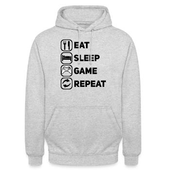 Eat Sleep Game Repeat - Gaming Spruch - Unisex Hoodie - Hellgrau meliert - Vorne - Alina (178cm) & Michal (187cm)
