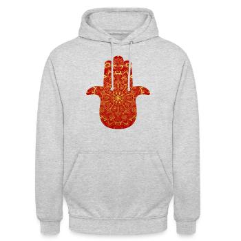 Hamsa Fatima's Hand Royal Gold Red Mandala - Unisex Hoodie - light heather grey - Front - Alina (178cm) & Michal (187cm)