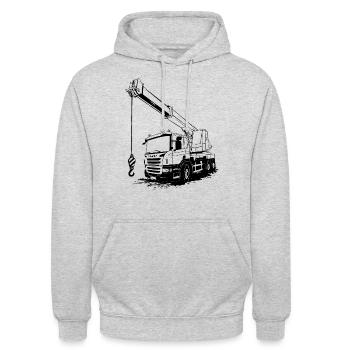 Kranauto - Kran - Kran LKW - Kran Truck - Unisex Hoodie - Hellgrau meliert - Vorne - Alina (178cm) & Michal (187cm)