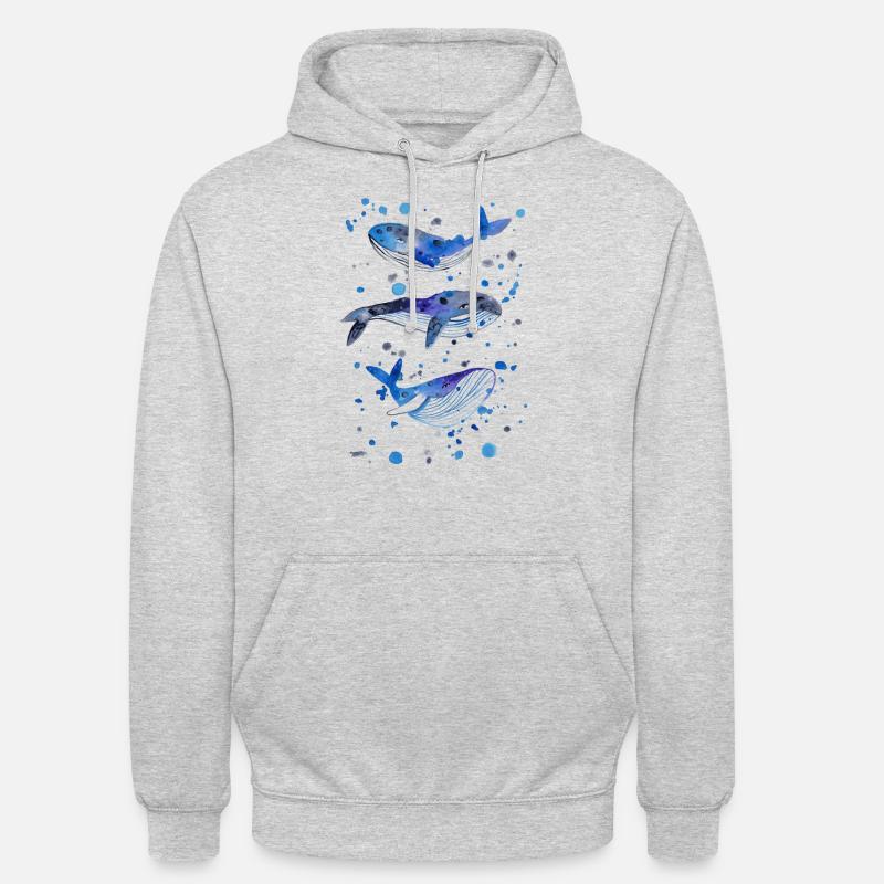 Trois baleines dans la mer sous l & # 39; eau - Sweat-shirt à capuche unisexe - gris clair chiné