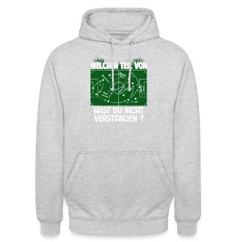 Welchen Teil von Fußball Taktik verstehst Du nicht - Unisex Hoodie - Hellgrau meliert - Vorne - Alina (178cm) & Michal (187cm)