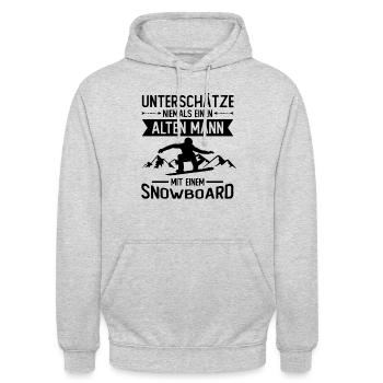 Unterschätze Niemals einen Alter Mann mit einem Sn - Unisex Hoodie - Hellgrau meliert - Vorne - Alina (178cm) & Michal (187cm)