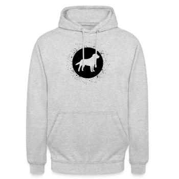 Cercle avec éclaboussure et chien - (5) - Sweat-shirt à capuche unisexe - gris clair chiné - Devant - Alina (178cm) & Michal (187cm)