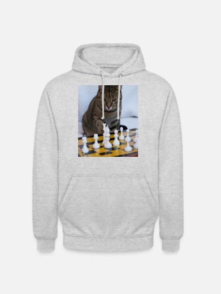 Cat plays chess - Unisex Hoodie - light heather grey