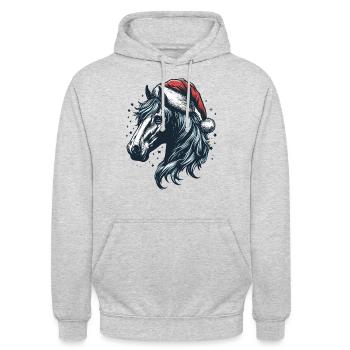 Pferd Pferdekopf mit Weihnachtsmütze Weihnachten - Unisex Hoodie - Hellgrau meliert - Vorne - Alina (178cm) & Michal (187cm)