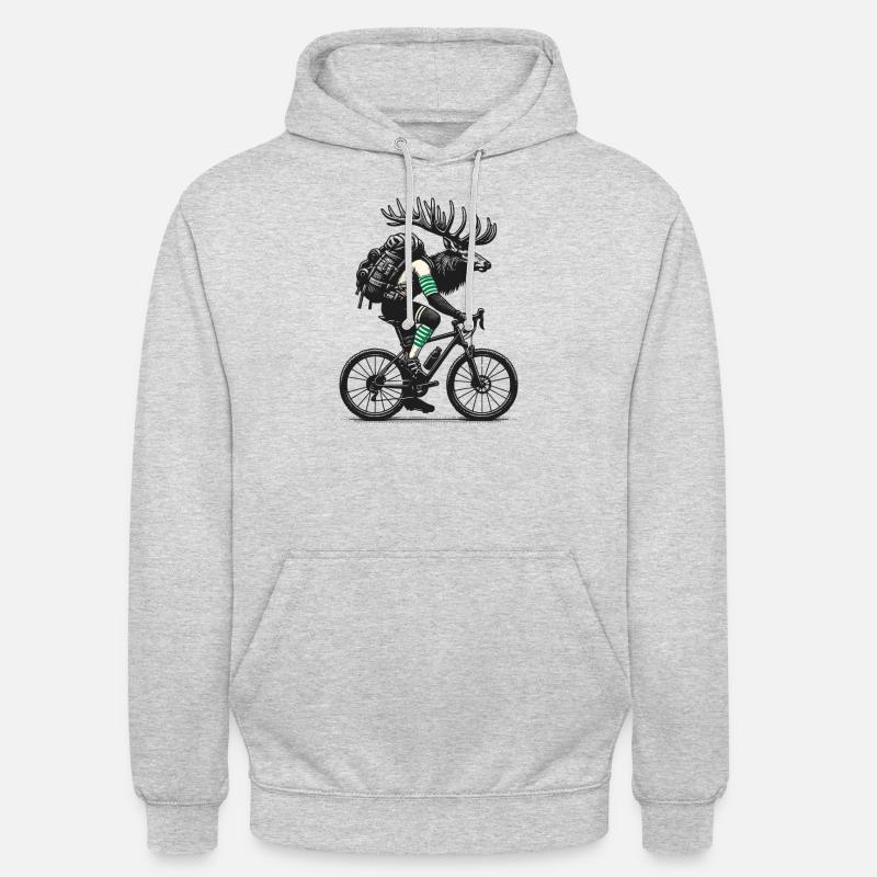 Cycling moose with backpack Camping - Unisex Hoodie - light heather grey