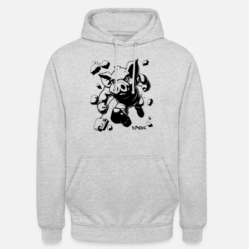 Durchbruch: Mauern durchbrechen, Intensive Schwein - Unisex Hoodie - Hellgrau meliert