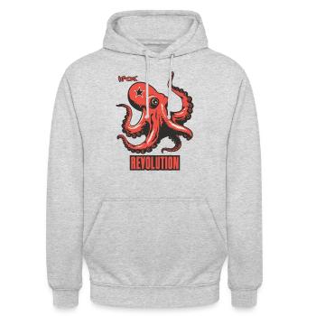 Parodie Kraken-Kamerad-Revolution - Unisex Hoodie - Hellgrau meliert - Vorne - Alina (178cm) & Michal (187cm)