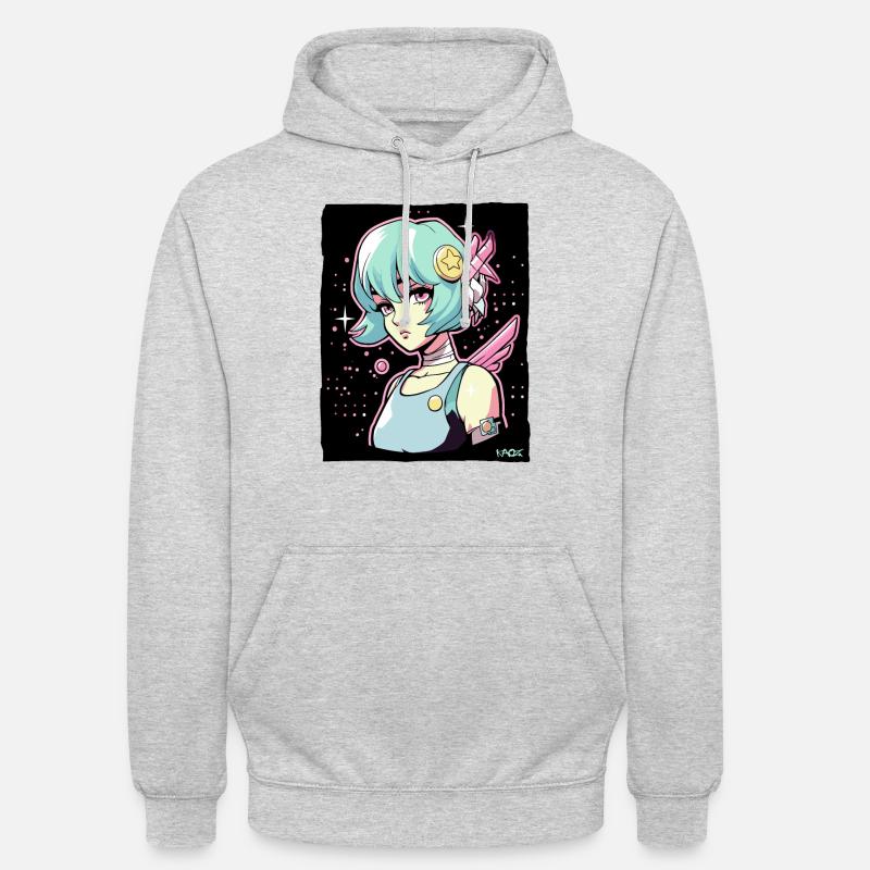 Coole Anime Sci-Fi-Cyborg-Mädchen - Unisex Hoodie - Hellgrau meliert
