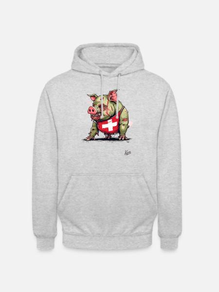 Schweizer Flagge: Zombie-Schwein - Unisex Hoodie - Hellgrau meliert