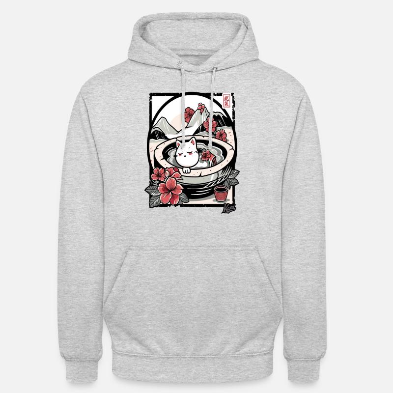 Fleurs japonaises et bain de chat - Sweat-shirt à capuche unisexe - gris clair chiné