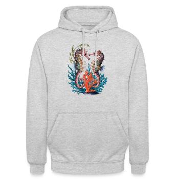Les hippocampes caressent cet hippocampe - Sweat-shirt à capuche unisexe - gris clair chiné - Devant - Alina (178cm) & Michal (187cm)