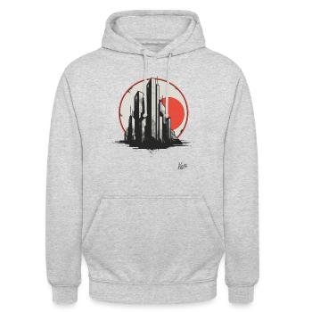 Brutale Architektur der Zukunft und Wissenschaft - Unisex Hoodie - Hellgrau meliert - Vorne - Alina (178cm) & Michal (187cm)