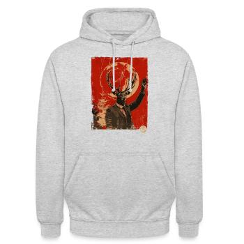 Propaganda Stil Hirsch - Unisex Hoodie - Hellgrau meliert - Vorne - Alina (178cm) & Michal (187cm)