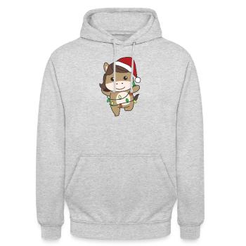 Cheval Noël Hiver Animaux Chevaux - Sweat-shirt à capuche unisexe - gris clair chiné - Devant - Alina (178cm) & Michal (187cm)