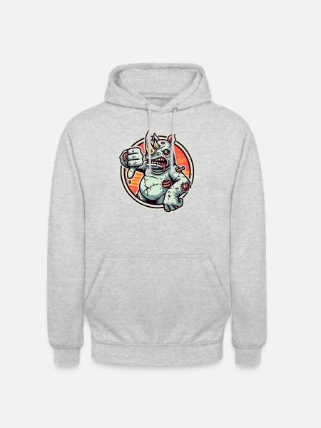 Dissatisfied and thumbs-down zombie rhinoceros - Unisex Hoodie - light heather grey