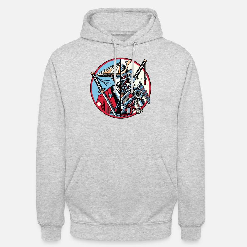 Samurai-Ronin oder Mecha-Shogun - Unisex Hoodie - Hellgrau meliert