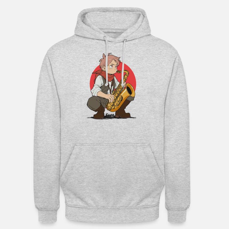 Junge spielt Saxophon - Unisex Hoodie - Hellgrau meliert