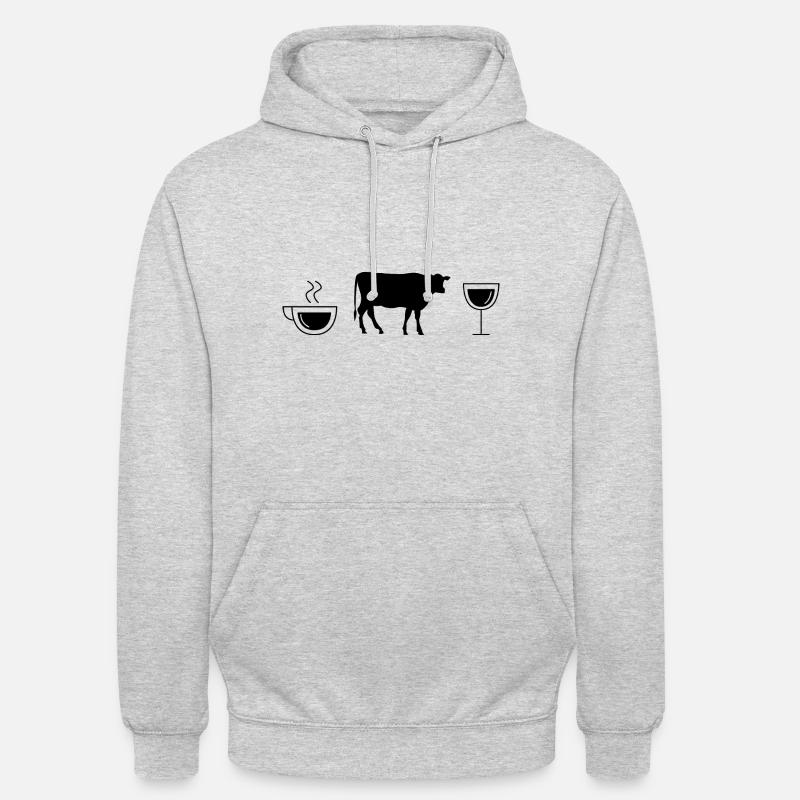 Vin de café et vache - - Sweat-shirt à capuche unisexe - gris clair chiné