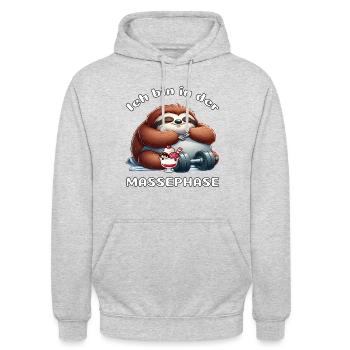 Massephase Faultier Wohlfühlen - Unisex Hoodie - Hellgrau meliert - Vorne - Alina (178cm) & Michal (187cm)