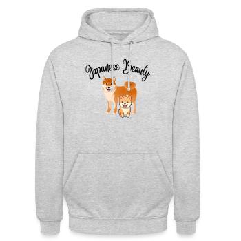 Beauté japonaise Shiba - Sweat-shirt à capuche unisexe - gris clair chiné - Devant - Alina (178cm) & Michal (187cm)