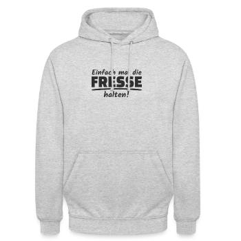 Einfach mal die fresse halten Halt die Fresse - Unisex Hoodie - Hellgrau meliert - Vorne - Alina (178cm) & Michal (187cm)