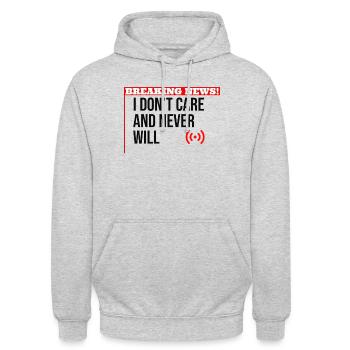 Breaking News Je m’en fiche - Sweat-shirt à capuche unisexe - gris clair chiné - Devant - Alina (178cm) & Michal (187cm)