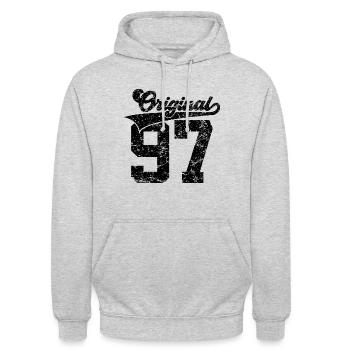 29E ANNIVERSAIRE 1997 UNIVERSITÉ ORIGINAL 97 - Sweat-shirt à capuche unisexe - gris clair chiné - Devant - Alina (178cm) & Michal (187cm)