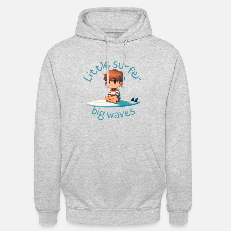 Petit surfeur, grosses vagues - Sweat-shirt à capuche unisexe - gris clair chiné