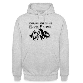 Therapie Ich Muss nur in die Berge - - Unisex Hoodie - Hellgrau meliert - Vorne - Alina (178cm) & Michal (187cm)