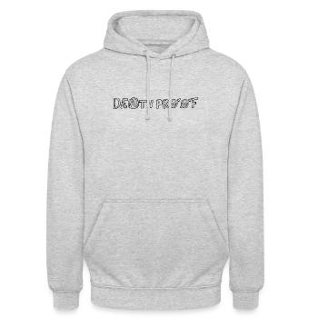 Death Proof Inscription Black Graphics Design - Sweat-shirt à capuche unisexe - gris clair chiné - Devant - Alina (178cm) & Michal (187cm)