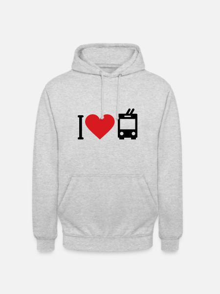J’aime les trolleybus - Sweat-shirt à capuche unisexe - gris clair chiné