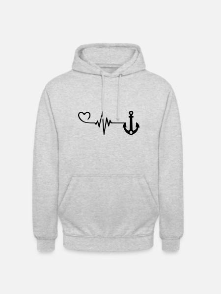 Anker Icon Herzschlag - Unisex Hoodie - Hellgrau meliert