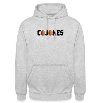 cojones - eier muss man haben - Unisex Hoodie - Hellgrau meliert - Vorne - Alina (178cm) & Michal (187cm)