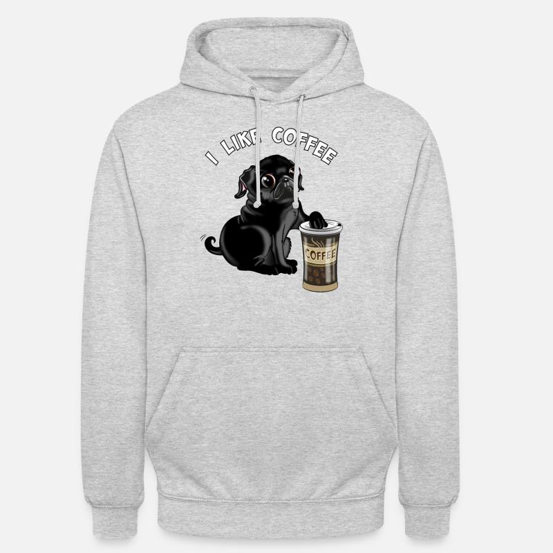Schwarzer Mops oder Hund, Welpe mag Kaffee, Möpse Unisex Hoodie