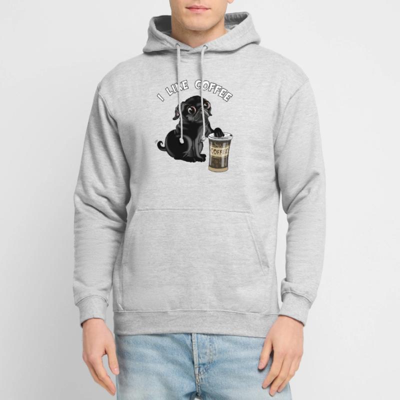 Schwarzer Mops oder Hund, Welpe mag Kaffee, Möpse Unisex Hoodie