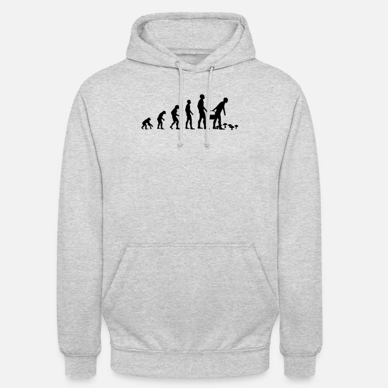 Les champignons collectent le cadeau de sélection de champignons Evolution Mushroom - Sweat-shirt à capuche unisexe - gris clair chiné