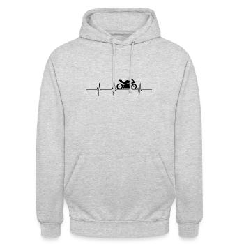 Motorrad Motorradsport Herzschlag Heartbeat Puls - Unisex Hoodie - Hellgrau meliert - Vorne - Alina (178cm) & Michal (187cm)