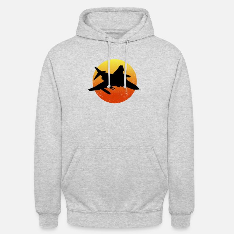 F-4 Phantom Silhouette Rétro coucher de soleil Milit - Sweat-shirt à capuche unisexe - gris clair chiné