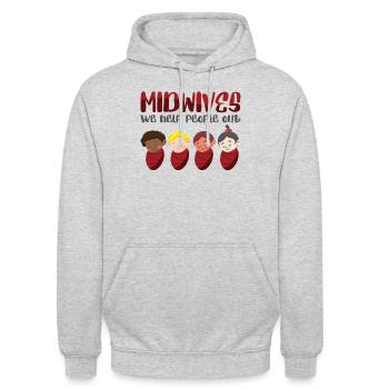 Midwives We Help People Out Obstetric OB Nurse - Unisex Hoodie - light heather grey - Front - Alina (178cm) & Michal (187cm)