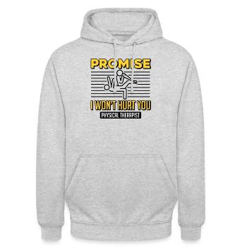 Physiotherapeut Lustiges Versprechen, dass ich - Unisex Hoodie - Hellgrau meliert - Vorne - Alina (178cm) & Michal (187cm)